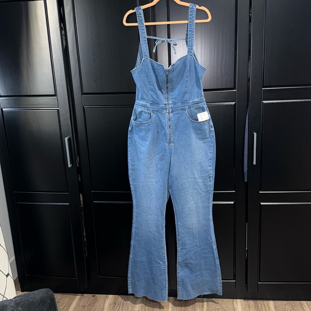Free People Blue Denim Strapless Jumpsuit - Picture 4 of 9